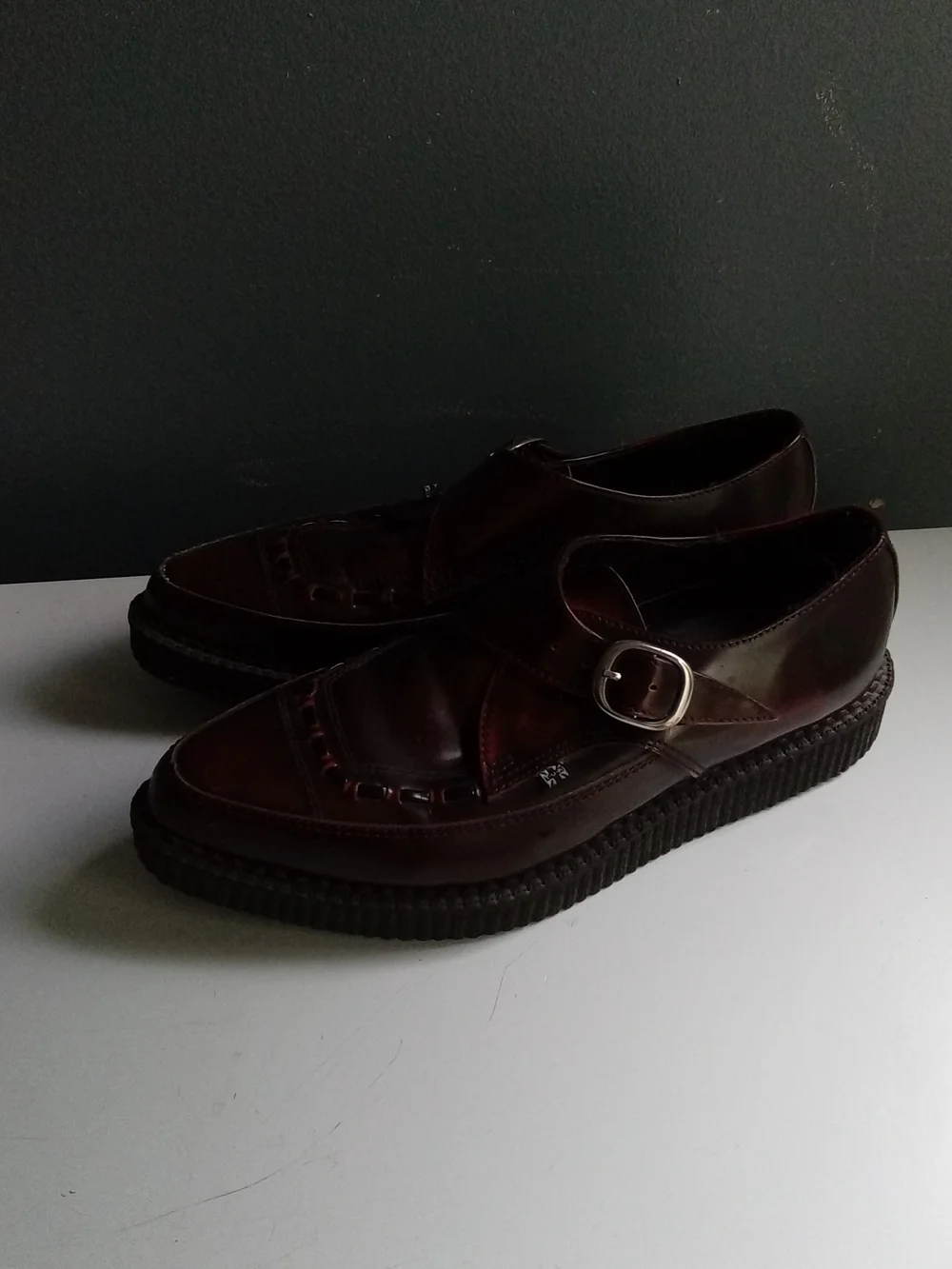 T.U.K.‎ Burgundy Oxblood Pointed Toe Monk Strap Creeper Shoes Platform Mens 41